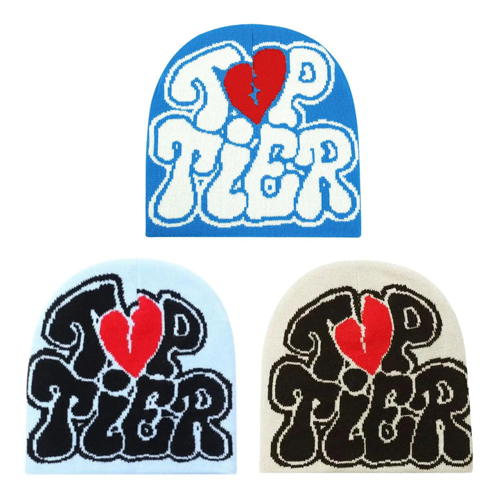 Three 'Top Tier' stickers with a heart design on a white background