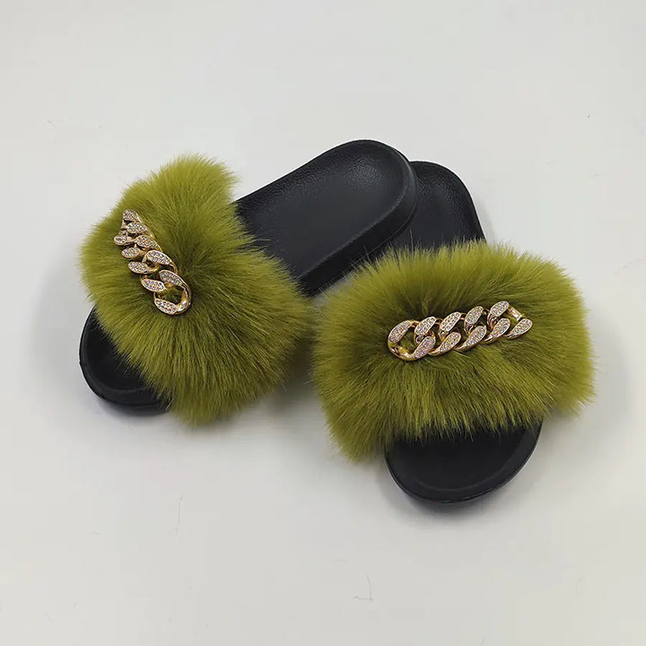 Plush Imitation Fox Fur Flip Flops Fashion Slippers