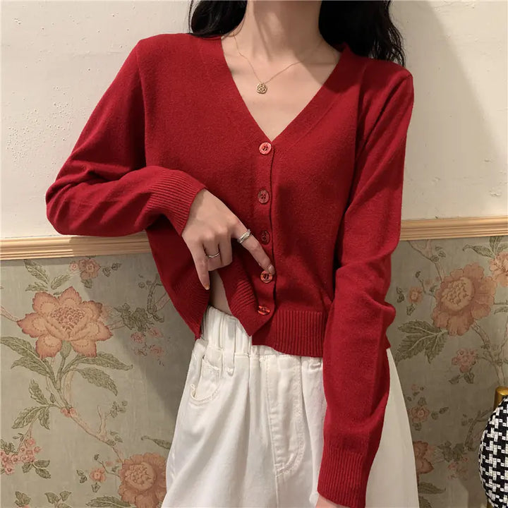 V-Neck Ice Silk Lightweight Long Sleeve Cardigan Top
