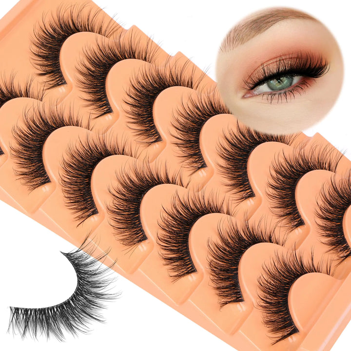Natural False Lashes Mink Fake Eyelashes Wispy Cat Eye Lashes Clear Band False Eyelashes Strip Volume Lash Extension 7 Pairs Eyelashes Multipack by Eefofnn