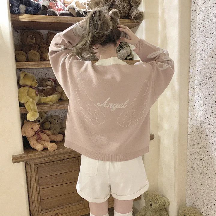 Wings Super Loose White and Pink Sweater