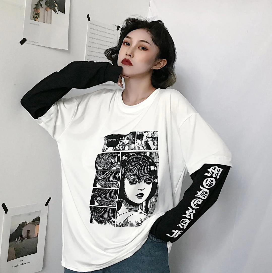 Retro Cartoon Graphic Oversized Tee in Harajuku Style