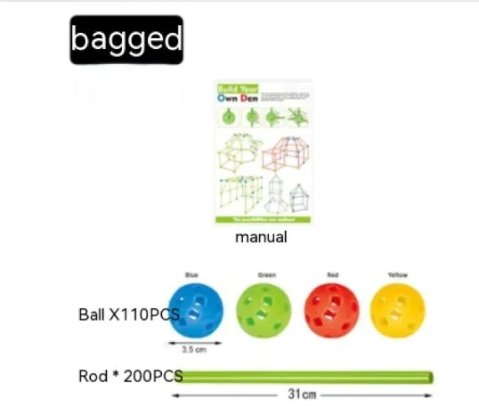 Product packaging with colorful balls and a rod, labeled 'bagged' and 'manual'.