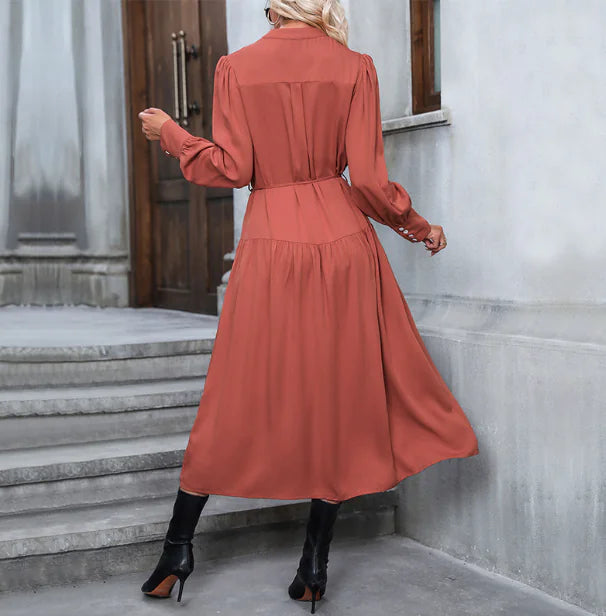 Autumn Dress for Women - Long Sleeve, Solid Color