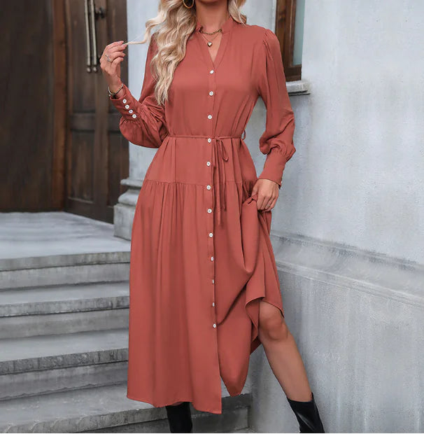 Autumn Dress for Women - Long Sleeve, Solid Color
