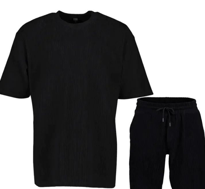 Black t-shirt and black pants on a white background
