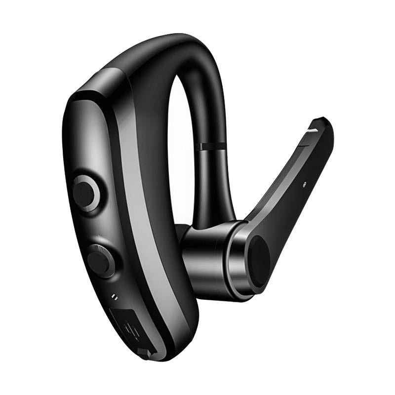 Black Bluetooth headset on a white background