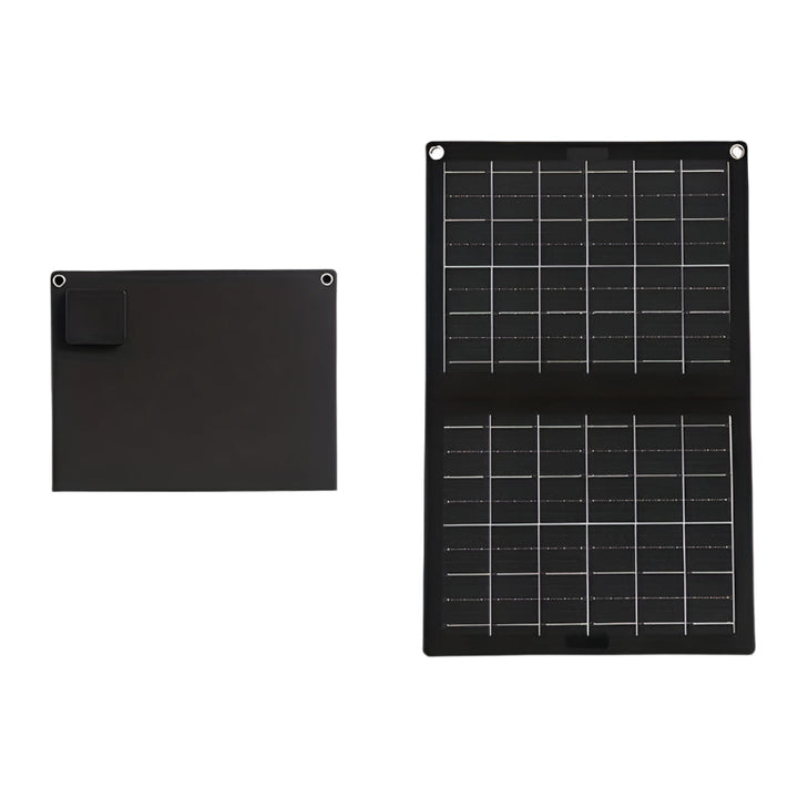 Two black solar panels on a white background