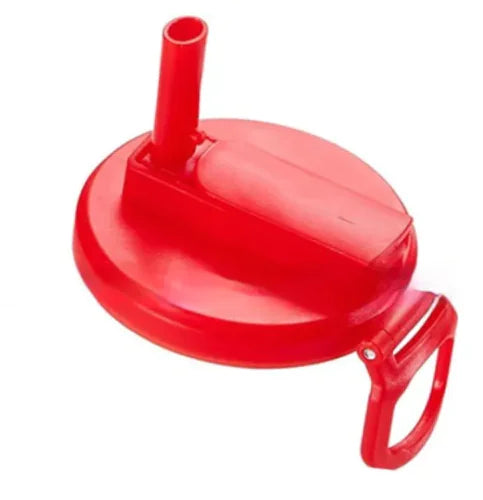 Red funnel with handle on a white background