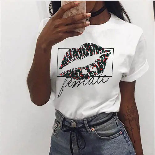 Lip Print T-Shirt, Graphic Tee, Casual Top
