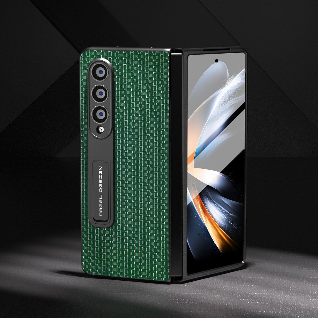 NNEDSZ Premium Leather Phone Case With Holder For Samsung Galaxy Z Fold 4 / 5G - Luxury Design - Coffee