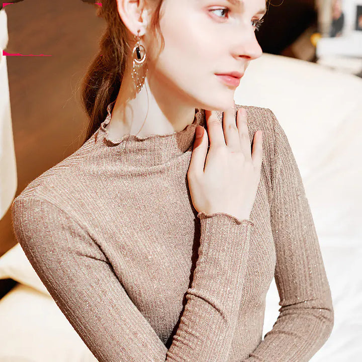 Danish Style Half High Neck Long Sleeve T-Shirt for Women