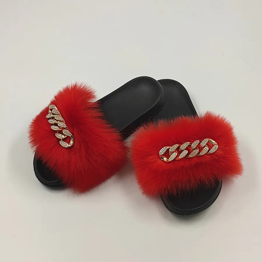 Plush Imitation Fox Fur Flip Flops Fashion Slippers