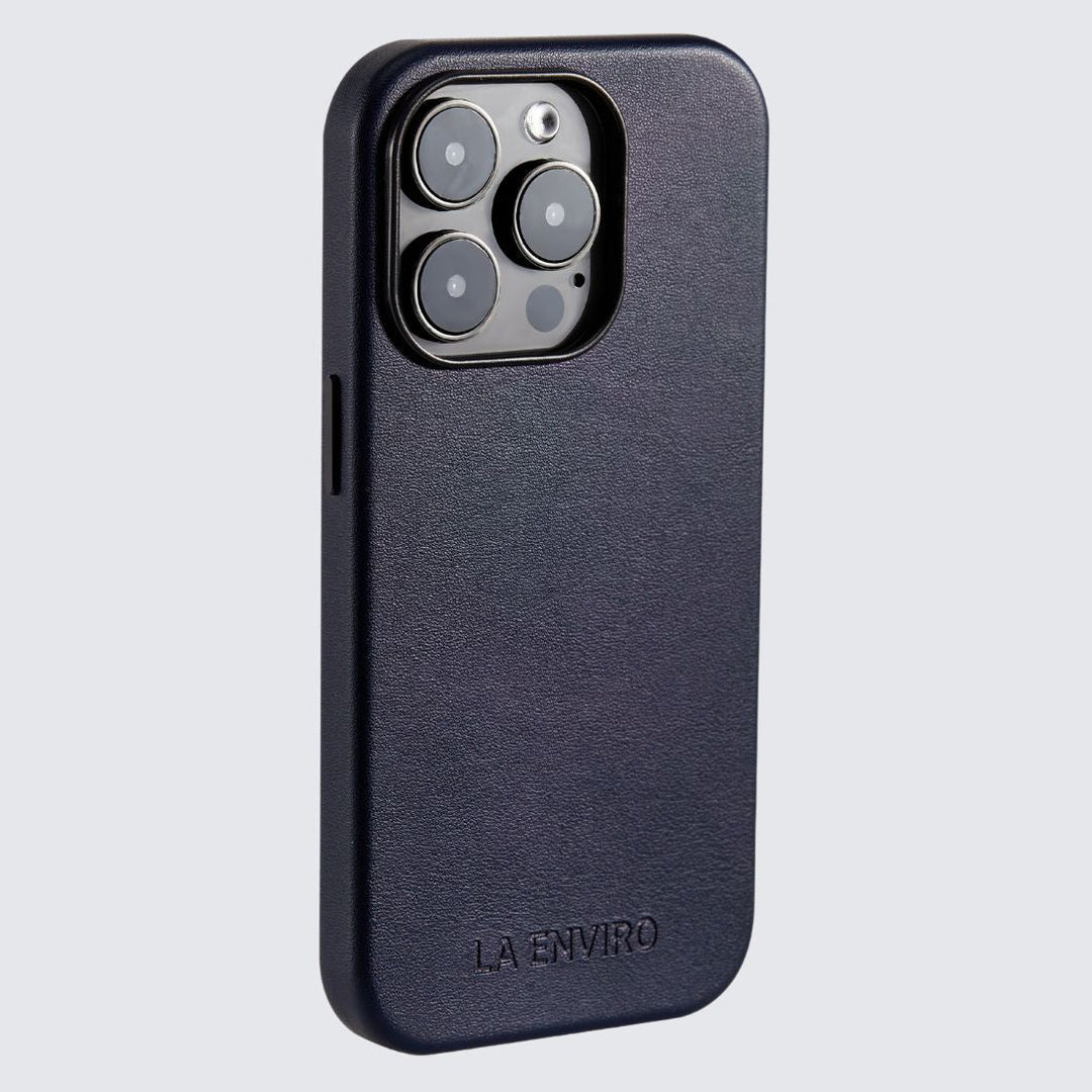 Black phone case with 'LA Enviro' branding on a light gray background
