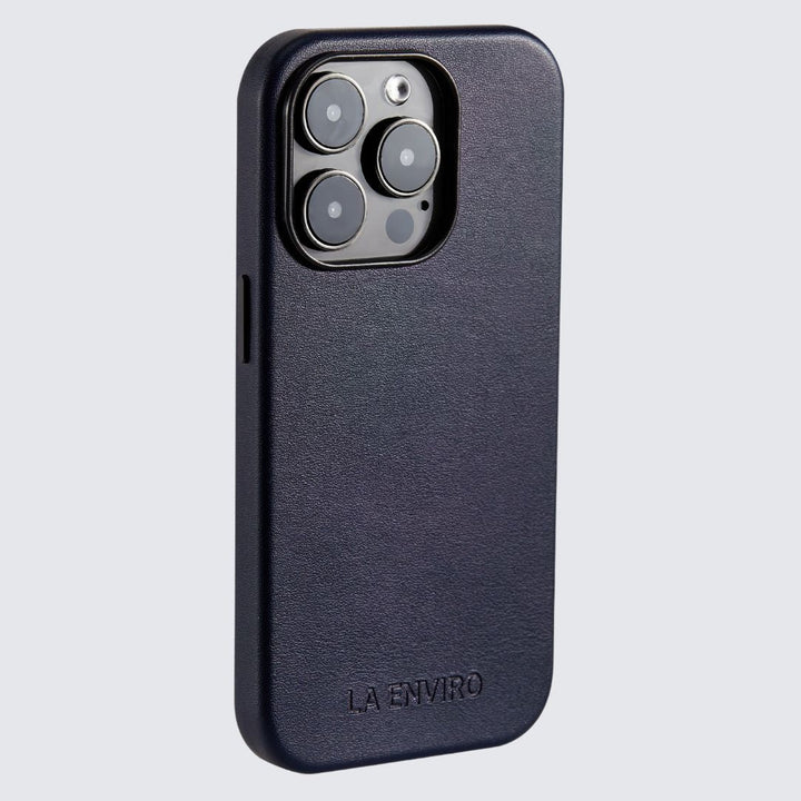 Black phone case with 'LA Enviro' branding on a light gray background