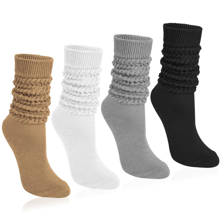 Justay 4 Pairs Women Slouch Socks Soft Knee High Scrunch Slouchy Socks Knit Tube Extra Long Socks for Women