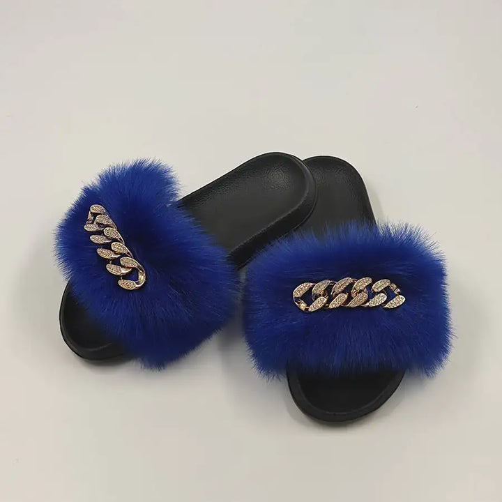 Plush Imitation Fox Fur Flip Flops Fashion Slippers
