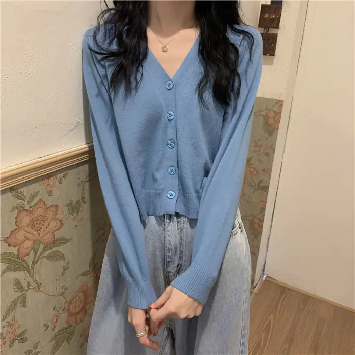 V-Neck Ice Silk Lightweight Long Sleeve Cardigan Top
