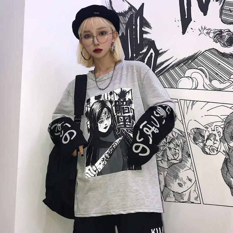 Retro Cartoon Graphic Oversized Tee in Harajuku Style