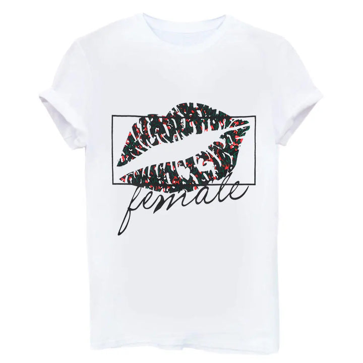 Lip Print T-Shirt, Graphic Tee, Casual Top