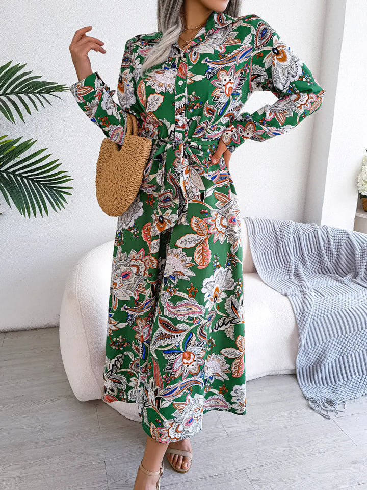 Retro Flower Print Long Sleeve Dress for Women 2023