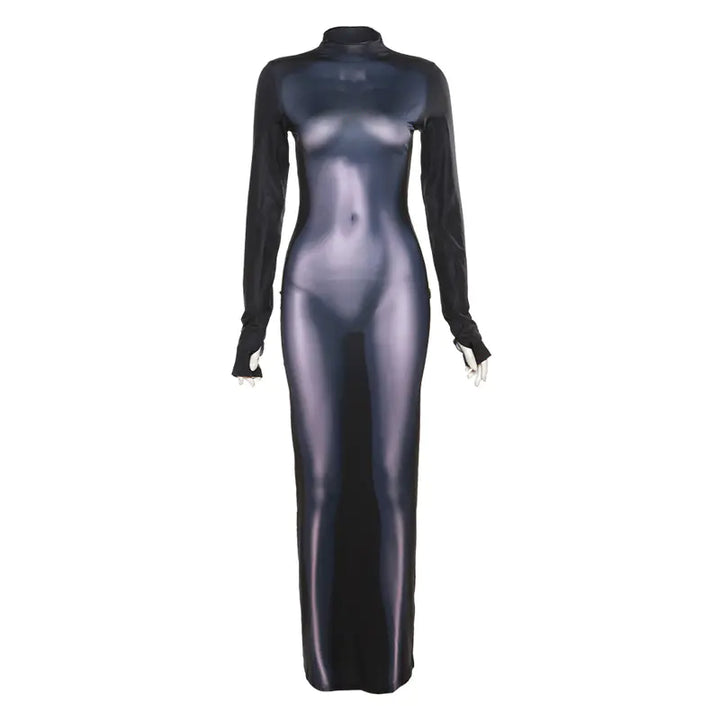 3D Body Print Round Neck Long Sleeve Dress for Women